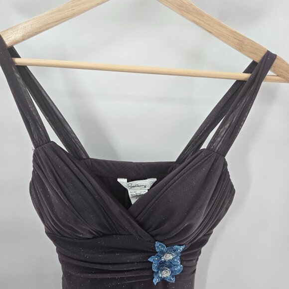 Vintage Speechless Smoky Purple Blue Rosette Shimmer Glitter Y2K Midi Dress - Picture 6 of 15